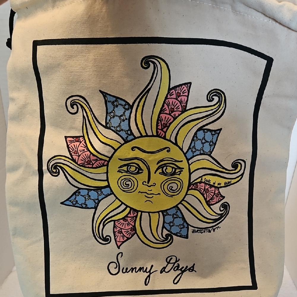 Brighton Canvas Drawstring Sunny Days Hearts Travel Tote Bag With 3 Jewelry Bags